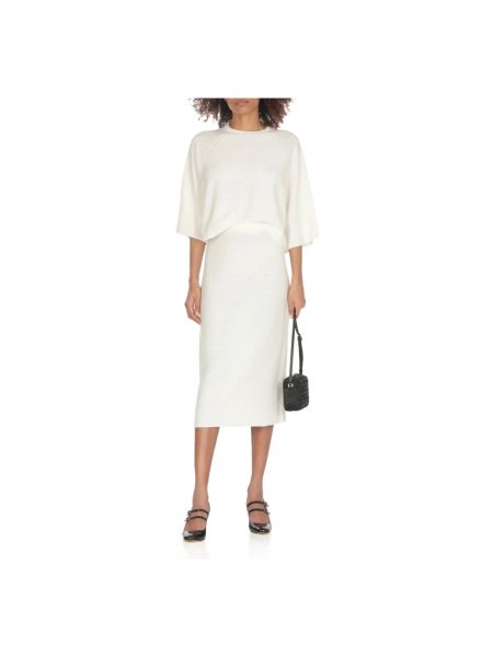 Falda midi con lentejuelas de lino de algodón Fabiana Filippi blanco