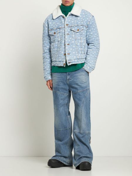 Hviezdna žakárová džínsová bunda Erl modrá
