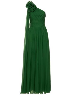 Rochie lunga de mătase cu model floral Elie Saab verde