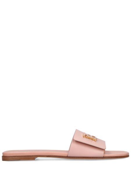 Kožené sandály bez podpatku Burberry růžové