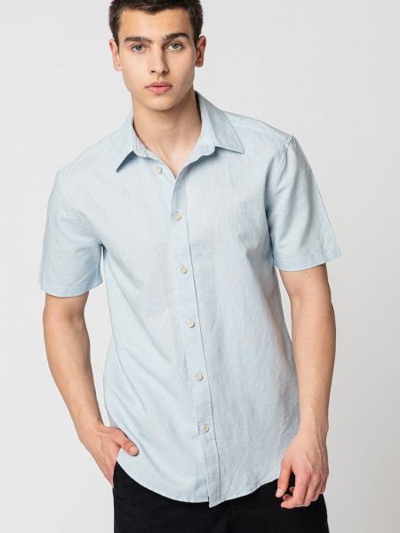 Льняная рубашка с коротким рукавом Esprit синяя