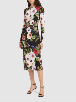 Копринена миди рокля на цветя с принт Dolce & Gabbana