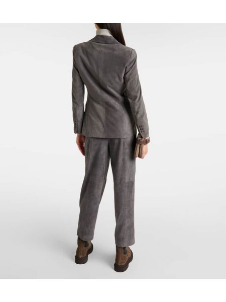 Süet blazer Brunello Cucinelli gri