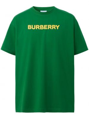 Памучна тениска с принт Burberry зелено