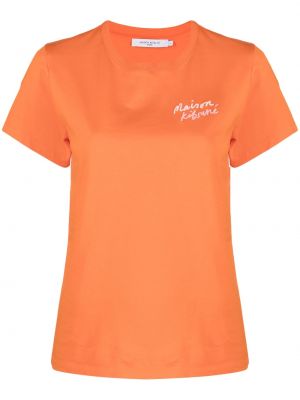 Haftowana koszulka bawełniana Maison Kitsune pomarańczowa