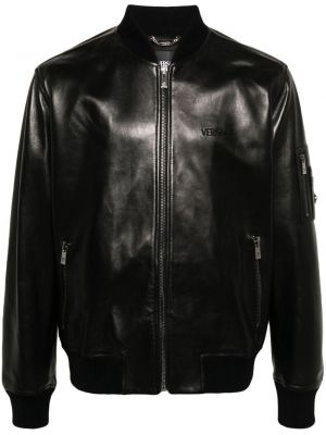 Kožna bomber jakna Versace crna