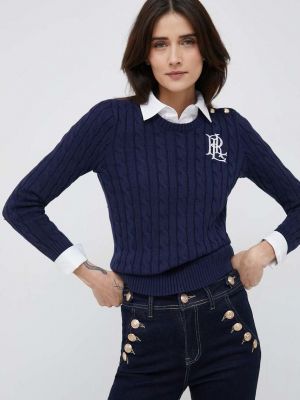 Bavlněný svetr Lauren Ralph Lauren dámský, tmavomodrá barva