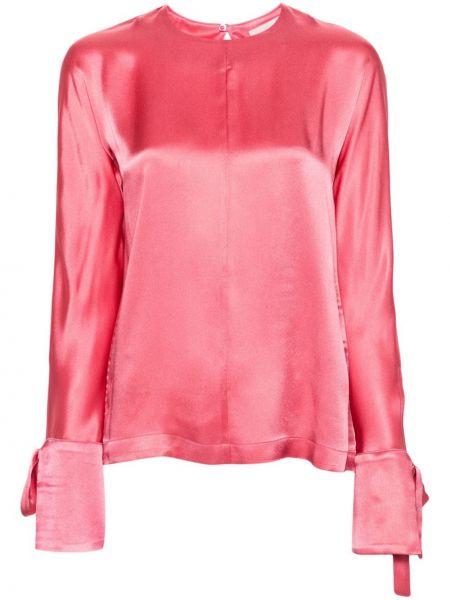 Сатенена блуза с v-образно деколте Semicouture розово
