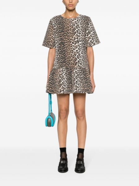 Raštuotas džinsinė suknelė leopardinis Ganni ruda