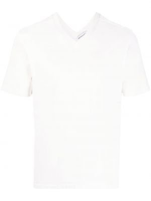 T-shirt en coton à col v Bottega Veneta blanc