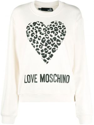 Raštuotas medvilninis džemperis su širdelėmis Love Moschino balta