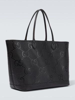 Usnjena nakupovalna torba Gucci črna
