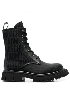Krajkové šněrovací kotníkové boty Moschino černé