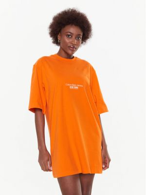 Laza szabású denim ruha Calvin Klein Jeans narancsszínű