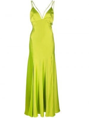 Satynowa sukienka wieczorowa z dekoltem w serek Pinko zielona