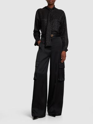 Жакардова копринена риза Versace черно