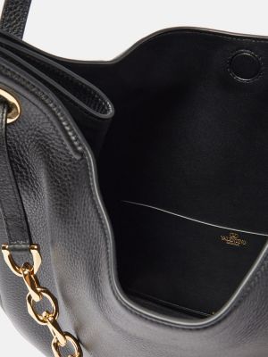 Kožená nákupná taška Valentino Garavani čierna
