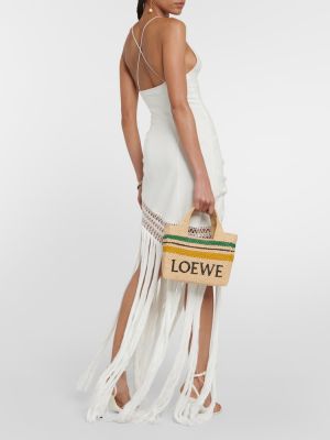 Sukienka długa z frędzli Loewe biała
