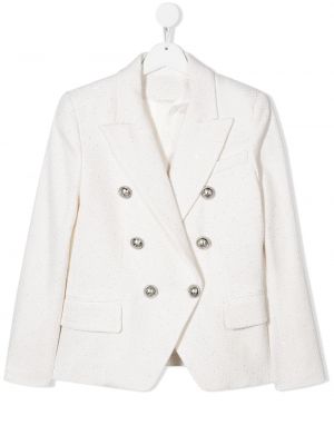 Tweed knappen opp lang blazer for jenter Balmain Kids hvit