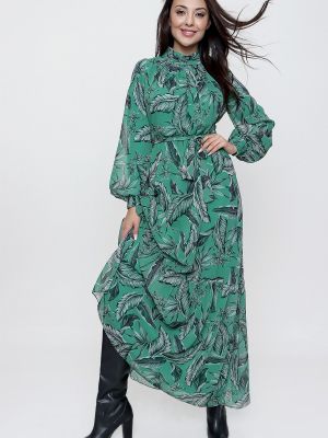 Pliszírozott sifon hosszú ruha By Saygı zöld
