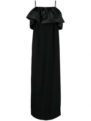 Satynowa sukienka długa z falbankami Dice Kayek czarna