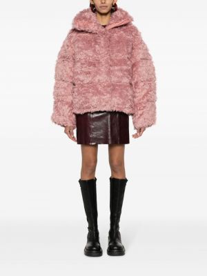Péřová bunda s kožíškem Acne Studios růžová