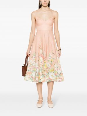 Květinové lněné šaty s potiskem Zimmermann růžové