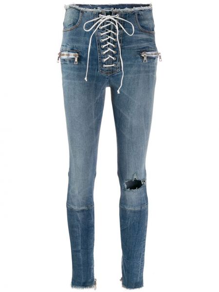 Зауженные джинсы на шнуровке скинни Unravel Project, синие