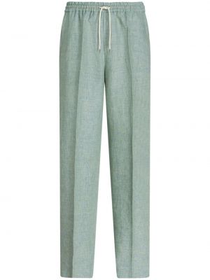 Lněné rovné kalhoty Etro zelené