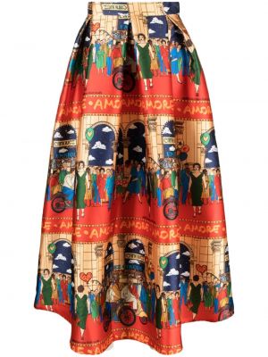 Midi sukně s potiskem Alessandro Enriquez červené