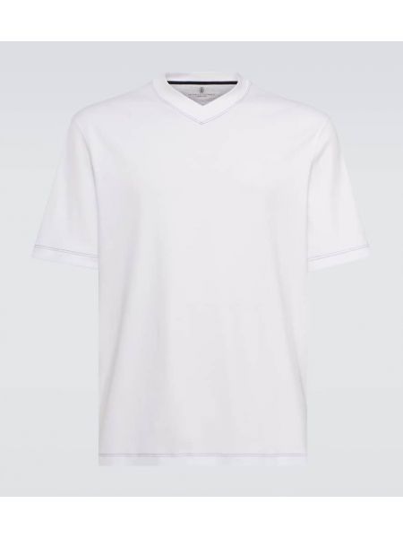 Kokvilnas t-krekls džersija Brunello Cucinelli balts