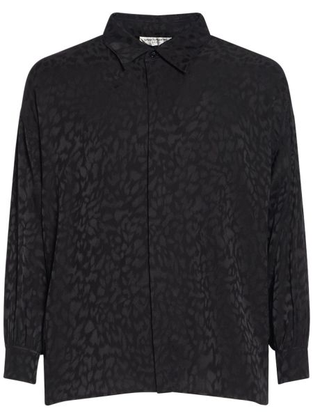 Camisa de seda leopardo de tejido jacquard Saint Laurent negro