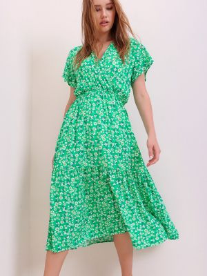 Kvetinové dlouhé šaty Trend Alaçatı Stili zelená