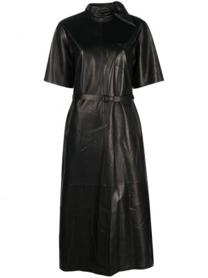 Kožené midi šaty Giorgio Armani černé
