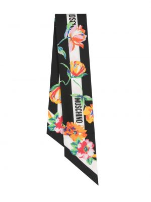 Fular de mătase cu model floral cu imagine Moschino negru