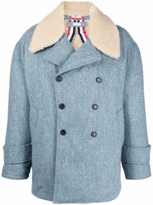 Μάλλινο παλτό Thom Browne μπλε