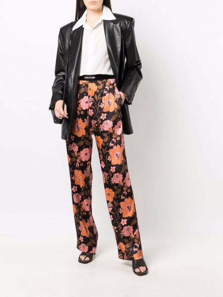 Pantalones rectos de flores Tom Ford negro