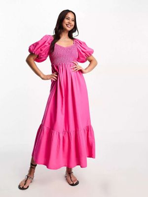 Платье миди с пышными рукавами New Look розовое