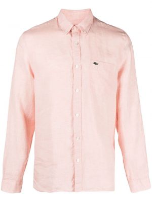 Lněná košile s výšivkou Lacoste růžová
