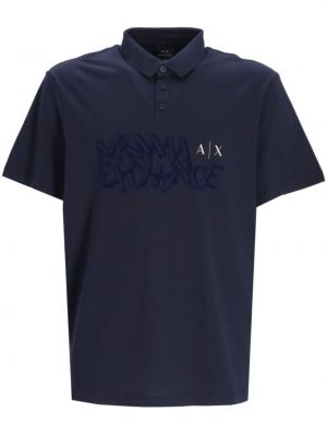 Памучна поло тениска с принт Armani Exchange синьо