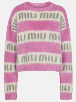 Sweter wełniane w paski oversize Miu Miu - biały