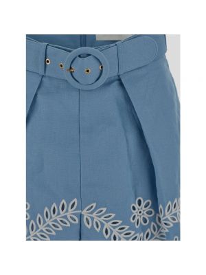 Pantalones cortos de cintura alta de lino Zimmermann azul