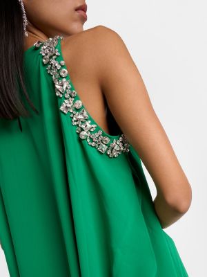 Jedwabna sukienka długa z kryształkami Oscar De La Renta zielona