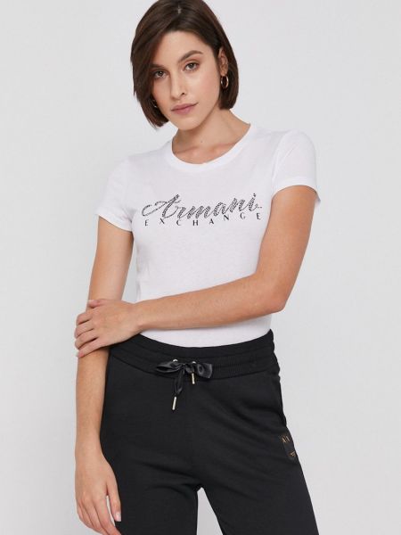 Koszulka bawełniana z nadrukiem z krótkim rękawem Armani Exchange biała