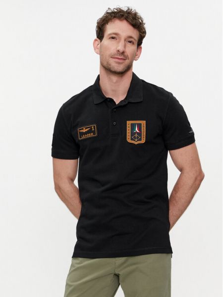 Тениска с копчета Aeronautica Militare черно