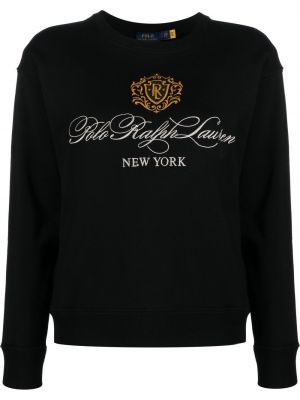 Βαμβακερός φούτερ με κέντημα Polo Ralph Lauren μαύρο