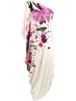 Květinové hedvábné dlouhé šaty bez rukávů Silvia Tcherassi - bílá