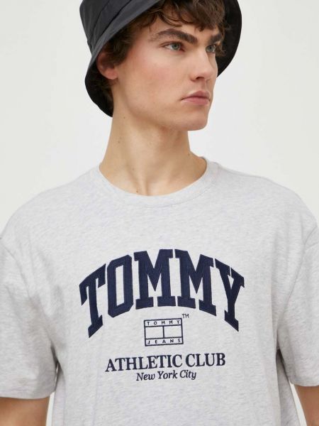 Koszulka bawełniana z nadrukiem Tommy Jeans szara
