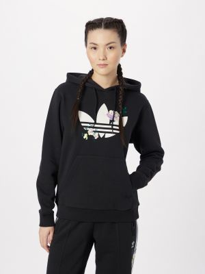 Kapucnis virágos hímzett felső Adidas Originals fekete