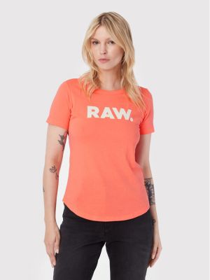 Marškinėliai slim fit su žvaigždės raštu G-star Raw oranžinė